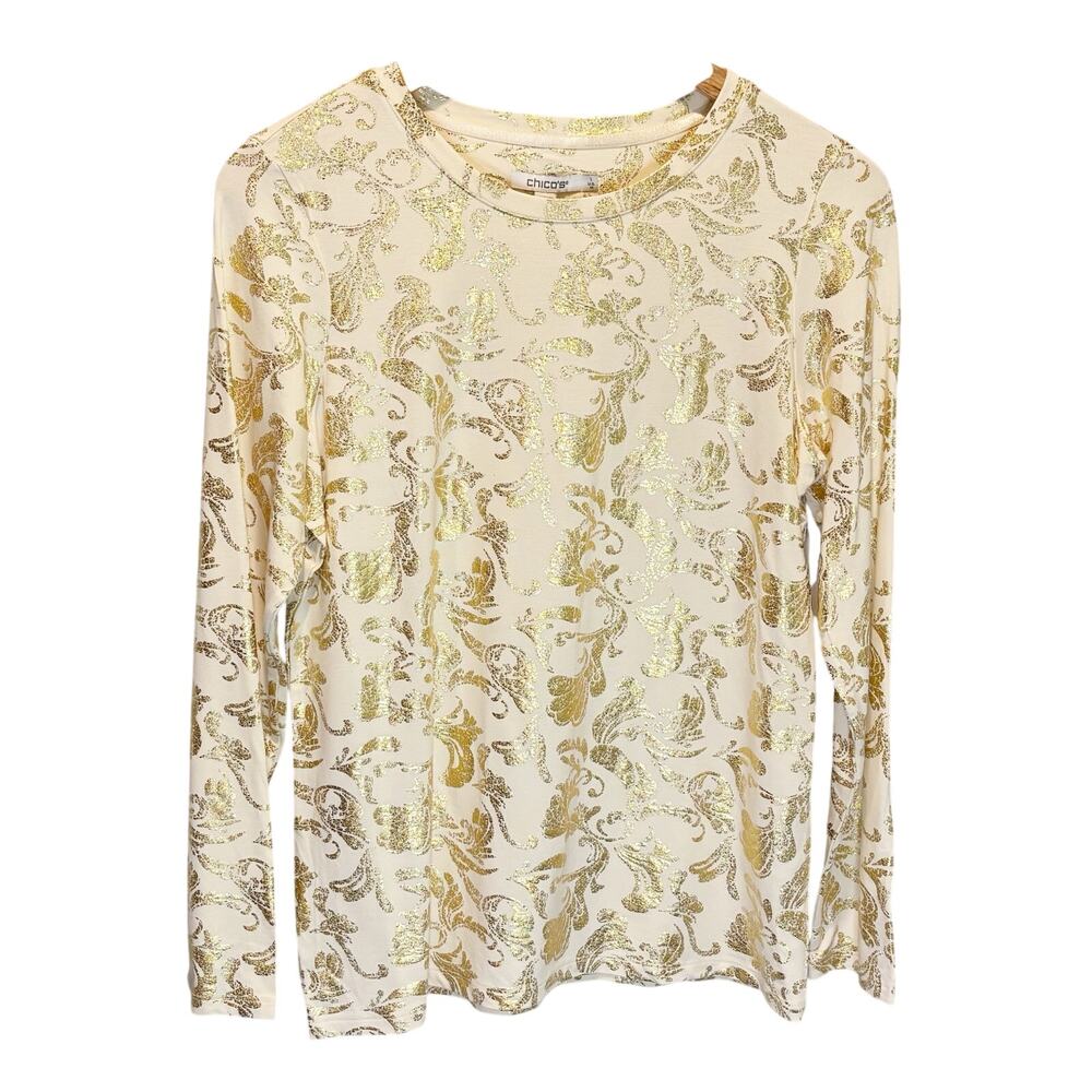 Chico's NWT Touch of Cool Maud Scrolls Long Sleeve Layer Tee - size 1 (Medium)